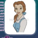 Beautiful Disney Princess Belle smiling in blue dress embroidery designs - Instant Download