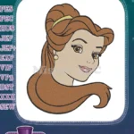 Smiling Disney Princess Belle embroidery designs with elegant brown hair - Instant Download