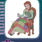 Belle-like woman reading book under colorful quilt embroidery designs - Instant Download