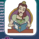 Charming princess Belle reading a magical story book embroidery designs - Instant Download