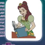 Regal Princess with Golden Crown Reading Book Embroidery Designs - Instant Download