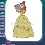 Belle in Yellow Gown Reading Book Embroidery Designs - Instant Download