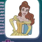 Beautiful Princess Belle in yellow dress holding book embroidery designs - Instant Download