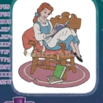 Fairytale Princess Belle reading books in rocking chair embroidery designs - Instant Download