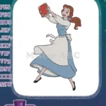 Happy Belle holding book Disney princess embroidery designs - Instant Download