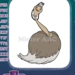 Happy cartoon ostrich with hat classic animation embroidery designs - Instant Download