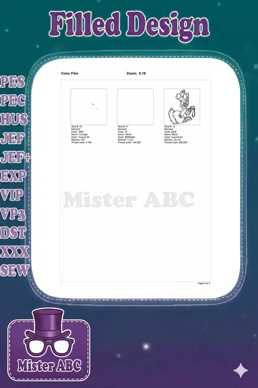 Second page of the embroidery color film, completing the stitch sequence for the remaining thread stops.