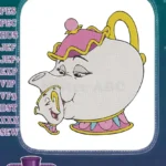 Cute Disney Mrs Potts and Chip teapot teacup embroidery designs - Instant Download