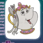 Mrs. Potts Disney Teapot Character with Spoon Fork Embroidery Designs - Instant Download