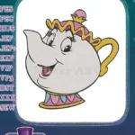 Mrs. Potts Smiling Enchanted Teapot Character Embroidery Designs - Instant Download