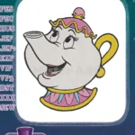 Classic Disney Mrs Potts smiling teapot embroidery designs - Instant Download