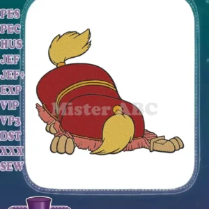 Embroidered design of Abu from Aladdin in his elephant disguise, seen from behind, lying down playfully.