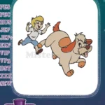 Happy boy and playful dog running cartoon embroidery designs - Instant Download