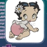 Adorable Baby Betty Boop crawling character embroidery designs with daisy - Instant Download