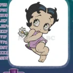 Cute Baby Betty Boop Holding Daisy Flower Embroidery Designs - Instant Download