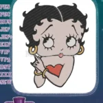 Vintage Betty Boop with red heart and gold jewelry embroidery designs - Instant Download