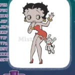 Classic Betty Boop and Pudgy dog red dress embroidery designs - Instant Download