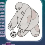 Cute Baymax Robot Playing Soccer Embroidery Designs for Kids - Instant Download