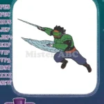 Powerful green warrior wielding ice weapons fantasy embroidery designs - Instant Download