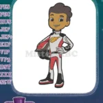 Cartoon Boy Racer with Helmet and Fire Emblem Embroidery Designs - Instant Download