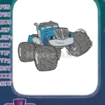Friendly Blue Monster Truck Cartoon Embroidery Designs for Kids - Instant Download