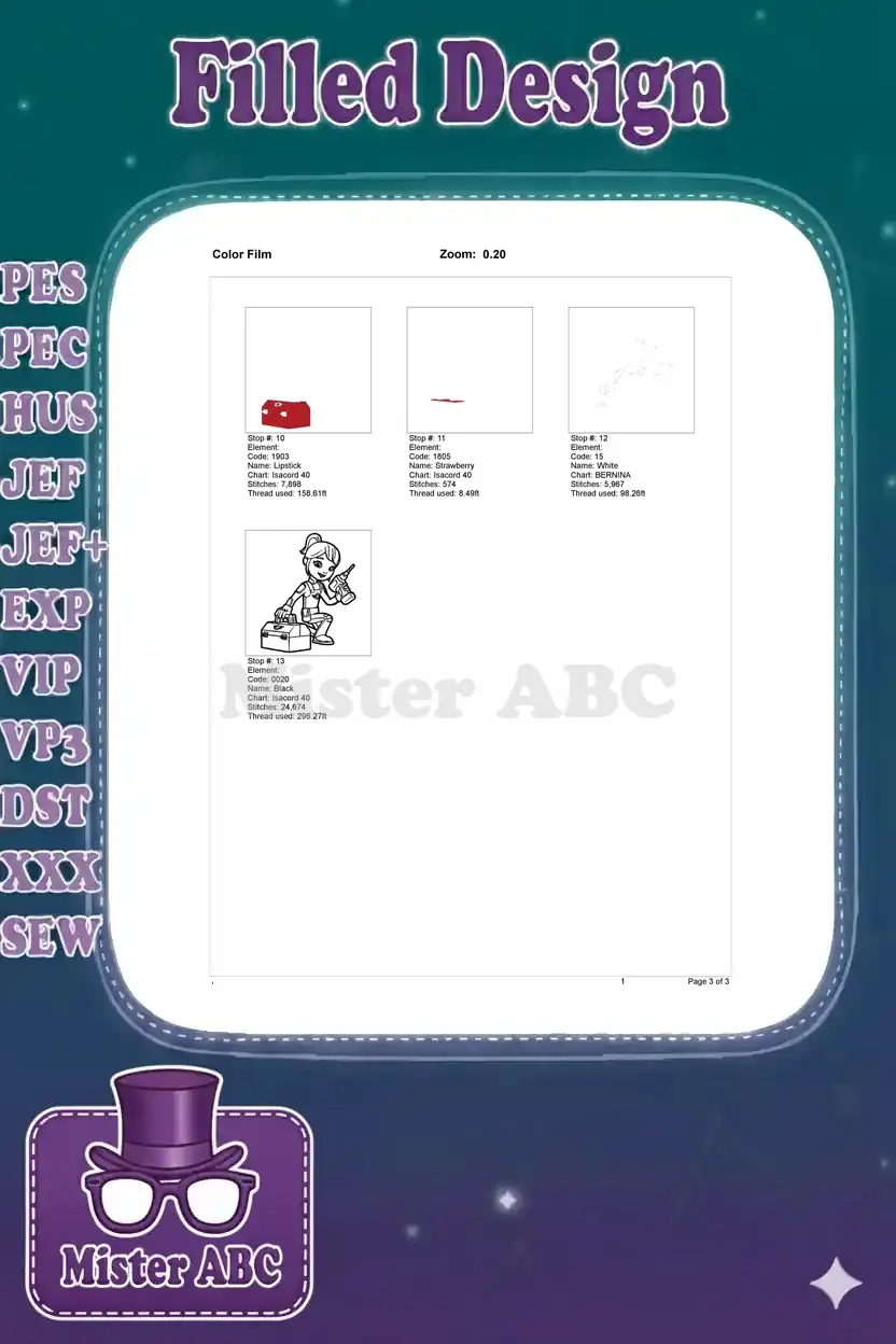 Second page of the Color Film, detailing the final 4 color stops and the complete design outline.