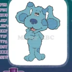 Blue cartoon dog character thoughtful pose embroidery designs - Instant Download