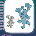 Happy Blue and Magenta Dancing Cartoon Dogs Embroidery Designs - Instant Download