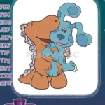 Adorable Blue's Clues Blue and Roar-E dinosaur hugging embroidery designs - Instant Download