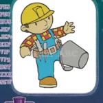 Happy Bob the Builder cartoon embroidery designs with tools and bucket - Instant Download
