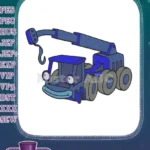 Friendly Blue Cartoon Crane Truck Machine Embroidery Designs - Instant Download