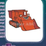 Friendly cartoon orange bulldozer heavy equipment embroidery designs - Instant Download