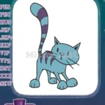 Cute Blue Cat with Purple Stripes Embroidery Designs for Kids - Instant Download