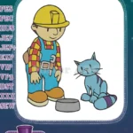 Bob the Builder and Blue Cat with Food Bowl Embroidery Designs - Instant Download