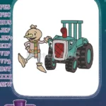 Happy scarecrow and blue tractor cartoon embroidery designs - Instant Download