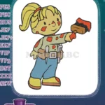 Cheerful blonde girl builder with paint roller embroidery designs - Instant Download