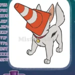 Funny white dog with traffic cone on head embroidery designs - Instant Download