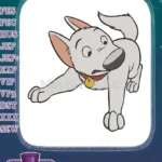 Disney's Bolt white dog playful pose embroidery designs - Instant Download