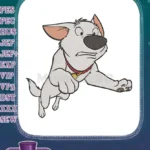 White Cartoon Dog Bolt Running Scared Pose Embroidery Designs - Instant Download