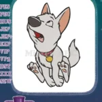 Cute white cartoon dog howling embroidery designs for pets - Instant Download
