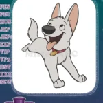 Happy White Disney Bolt Puppy Running Embroidery Designs - Instant Download