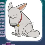 Cartoon sad white dog Bolt movie character embroidery designs - Instant Download