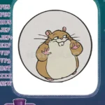 Cute Cheeky Cartoon Hamster Animal Embroidery Designs Round Patch - Instant Download
