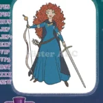 Brave Red-Haired Princess Warrior Bow Sword Embroidery Designs - Instant Download