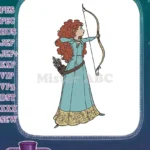 Red-haired Princess Merida Archery Embroidery Designs with Bow and Arrow - Instant Download
