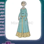 Regal Queen Princess Blue Gown Golden Trim Embroidery Designs - Instant Download