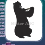Cute standing black bear holding fish embroidery designs - Instant Download