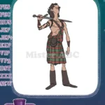 Scottish Highlander Warrior with Sword and Kilt Embroidery Designs - Instant Download