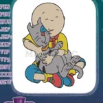 Happy Caillou hugging his grey cat cartoon embroidery designs - Instant Download