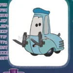 Cute Blue Forklift Character Wearing Beret Machine Embroidery Designs - Instant Download